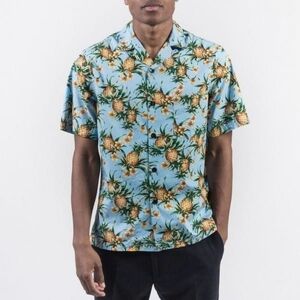 Portuguese Flannel Cuban Ananas Pineapple Short Sleeve Button Up Shirt